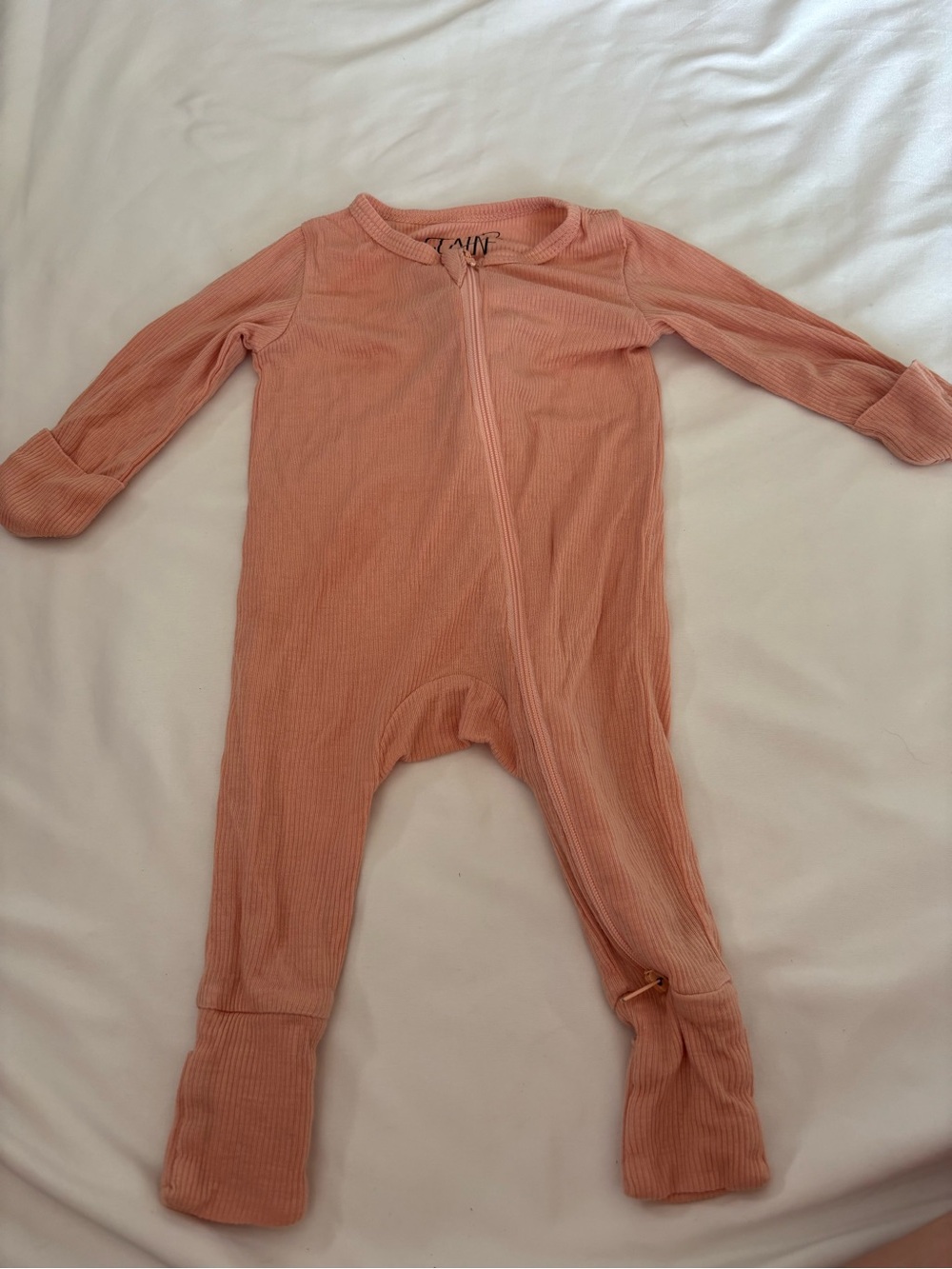 Kids Ribbed Zip Footie in Dusty Peach